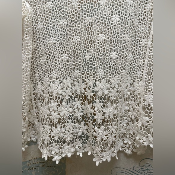 Alfani Womens Solid White Open Large Knit Crochet Lace Pattern Cardigan Coat EUC - Picture 13 of 14